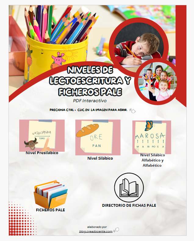 PDF interactivo de niveles de lectoescritura y Ficheros PALE para primaria