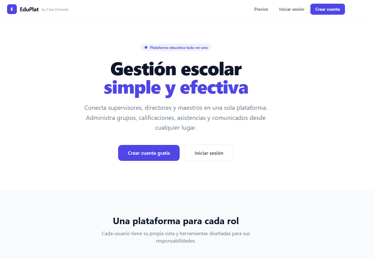 Interfaz de la plataforma EduPlat