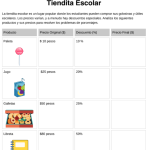 actividad porcentajes primaria con ejercicios de descuentos en tiendita escolar