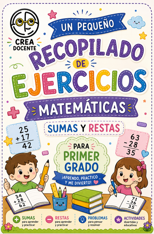 Portada de recopilado de ejercicios de matemáticas para primer grado